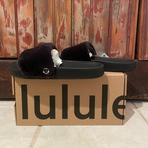 lululemon Restfeel Faux Fur Slide in Black, size women’s 8